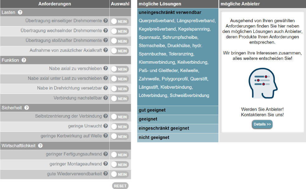 Screenshot Welle-Nabe Verbingunskonfigurator